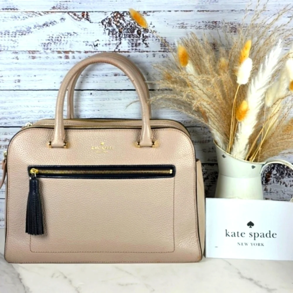 KATE SPADE NEW YORK HAND BAG ALMOND BLACK KALEN CHESTER STREET SATCHEL PURSE WOR